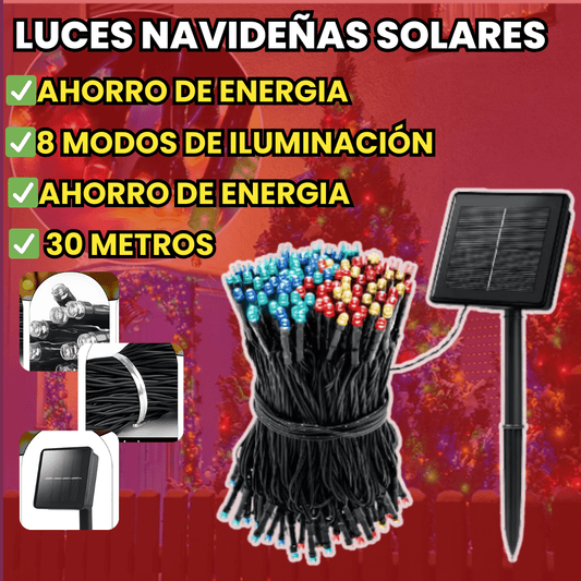 LUCES NAVIDEÑAS CON PANEL SOLAR 30 METROS MULTICOLOR- 300 FOQUITOS 🎄