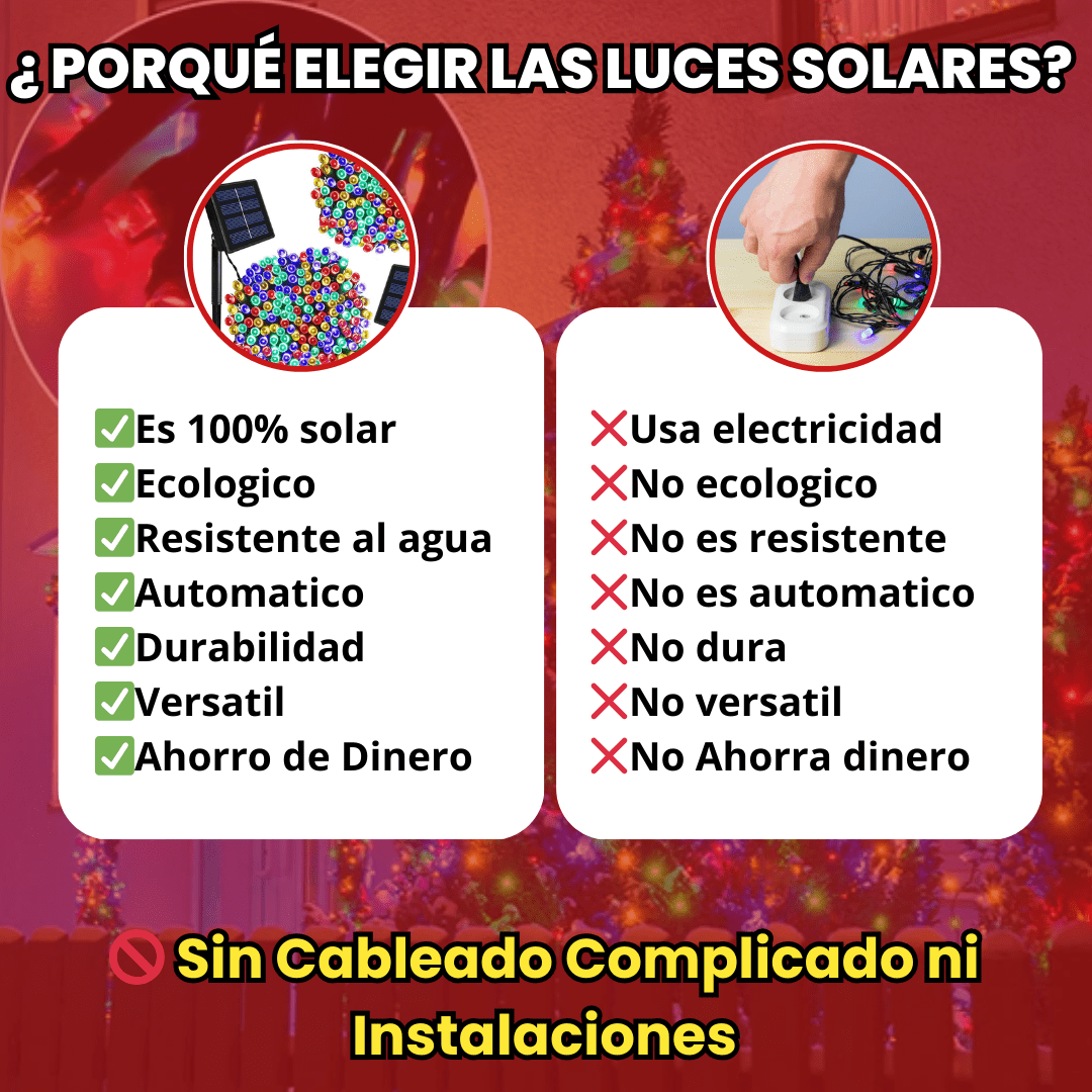 LUCES NAVIDEÑAS CON PANEL SOLAR 30 METROS MULTICOLOR- 300 FOQUITOS 🎄