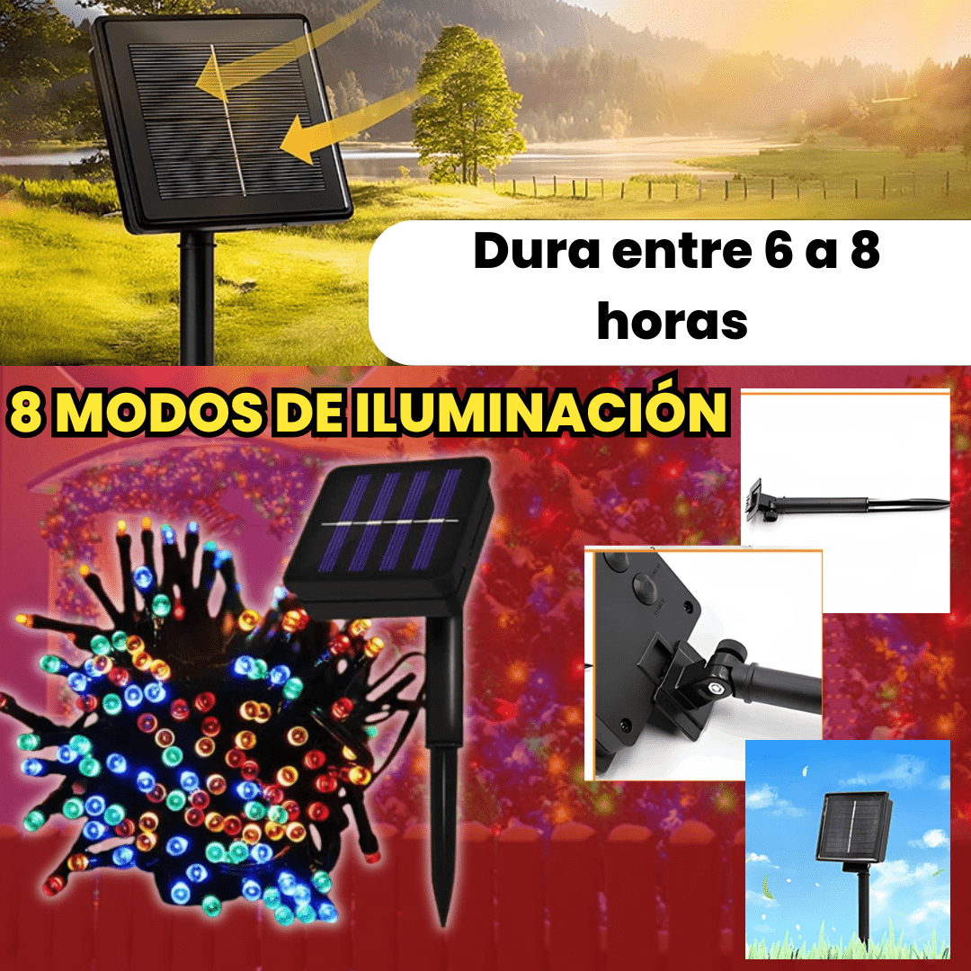 LUCES NAVIDEÑAS CON PANEL SOLAR 30 METROS MULTICOLOR- 300 FOQUITOS 🎄