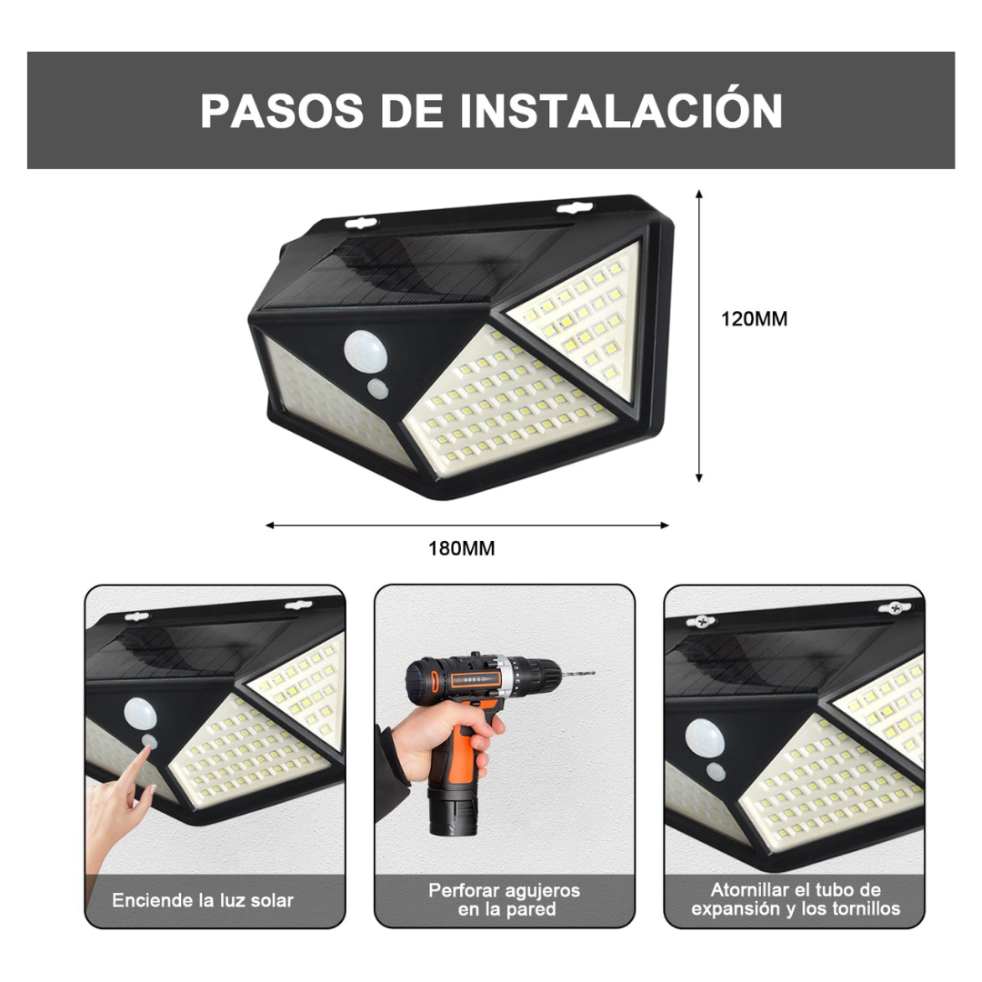 FOCO SOLAR CON SENSOR DE MOVIMIENTO 100 LED- OFERTA 2 X 1